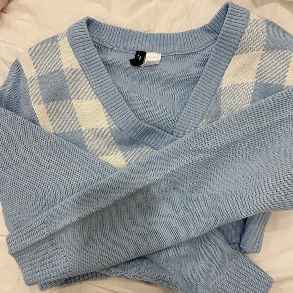 H&M blue and white checkered gingham cardigan size xs - Picture 3 of 3